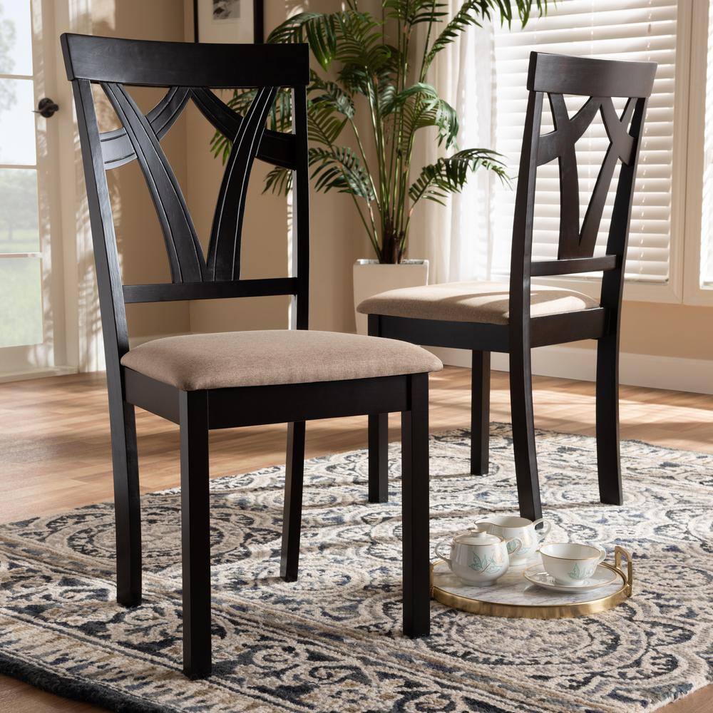 Espresso Brown & Sand Upholstered Parsons Side Chair Set