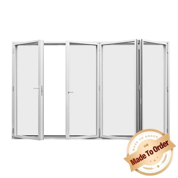 132 in. x 80 in. Right Swing/Outswing Double Tempered Glass White Aluminum Folding Patio Door