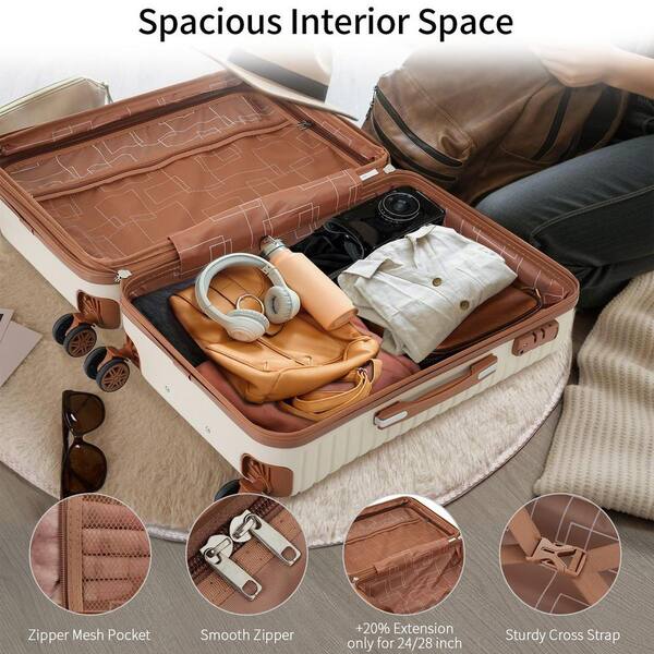LIVACA 4-Piece Cream ABS Plastic Hardside Lightweight Expandable