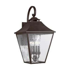 Galena 4-Light Sable Outdoor Wall Mount Lantern with Clear Seeded Glass