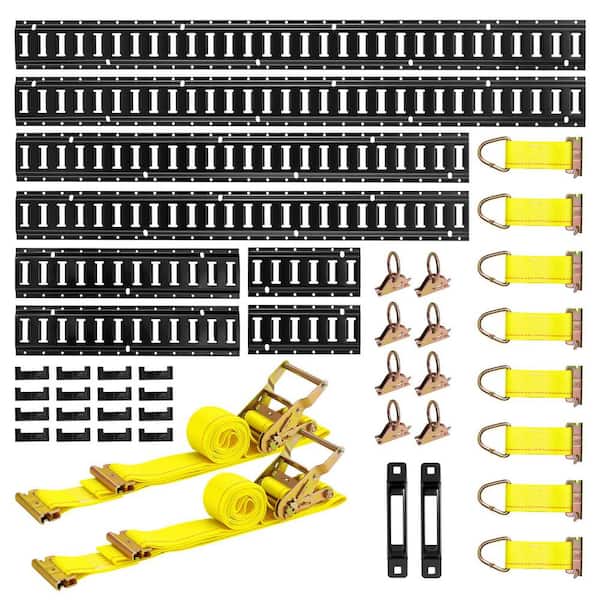 E-Track Tie-Down Rail Kit, 8 Pack (5ft. +4ft. +2ft. +1ft. ) E Track Rails, 36 Pcs Includes 2 Ratchet Straps & 8 O-Rings