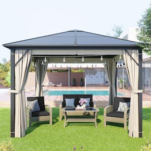 9.8 ft. x 9.8 ft. Beige Aluminum Paito Gazebo with Polycarbonate Roof