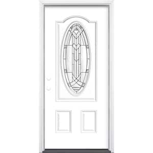 36 in. x 80 in. Chatham 3/4 Oval Lite Right-Hand Inswing Painted Steel Prehung Front Exterior Door with Brickmold
