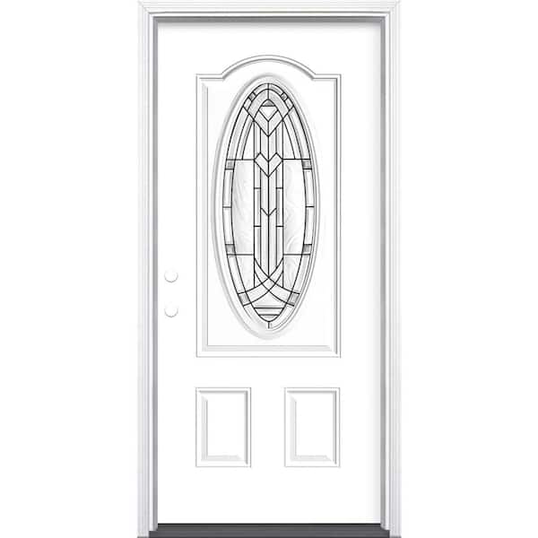 Masonite 36 in. x 80 in. Chatham 3/4 Oval Lite Right-Hand Inswing Painted Steel Prehung Front Exterior Door with Brickmold
