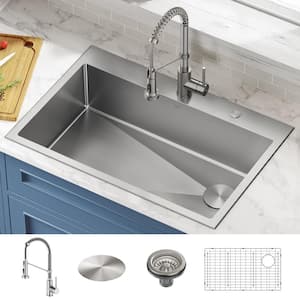 Loften All in One 33 in. Drop In/Undermount Single Bowl 18-Gauge Stainless Steel Kitchen Sink with Pull Down Faucet