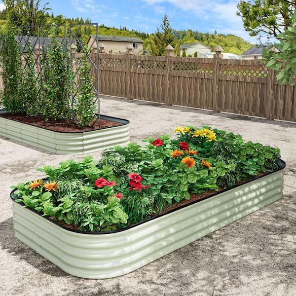 Light Green Galvanized Steel Raised Garden Bed Many-in-1 Planter Box Outdoor, 96 in. L x 48 in. W x 11.2 in. H