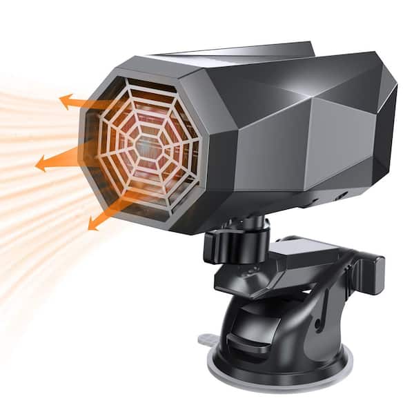 12V 150W Car Heater, 2-in-1 Heating/Cooling, 360° Rotatable with Suction Holder, Defogger for Cars, Black, 1 Pack