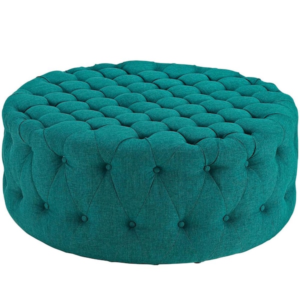 MODWAY Teal Amour Upholstered Fabric Ottoman