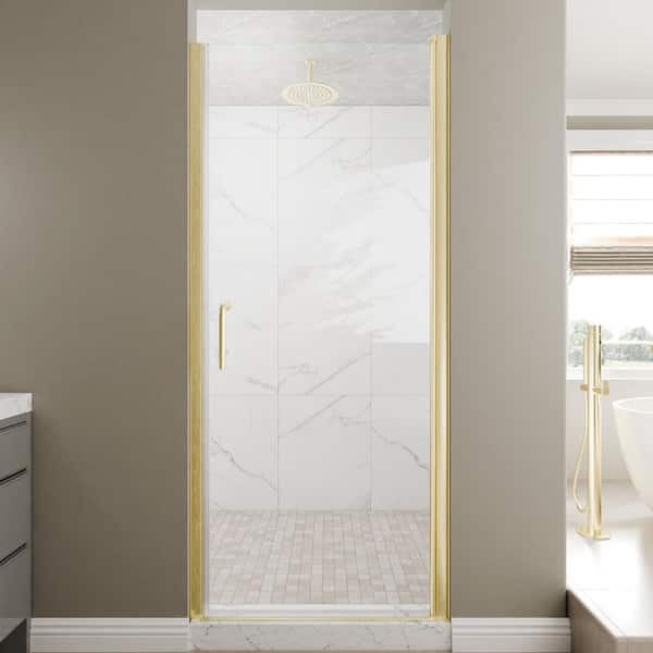 32-34 in. W x 72 in. H Pivot Frameless Shower Door in Brushed Gold with Clear Glass