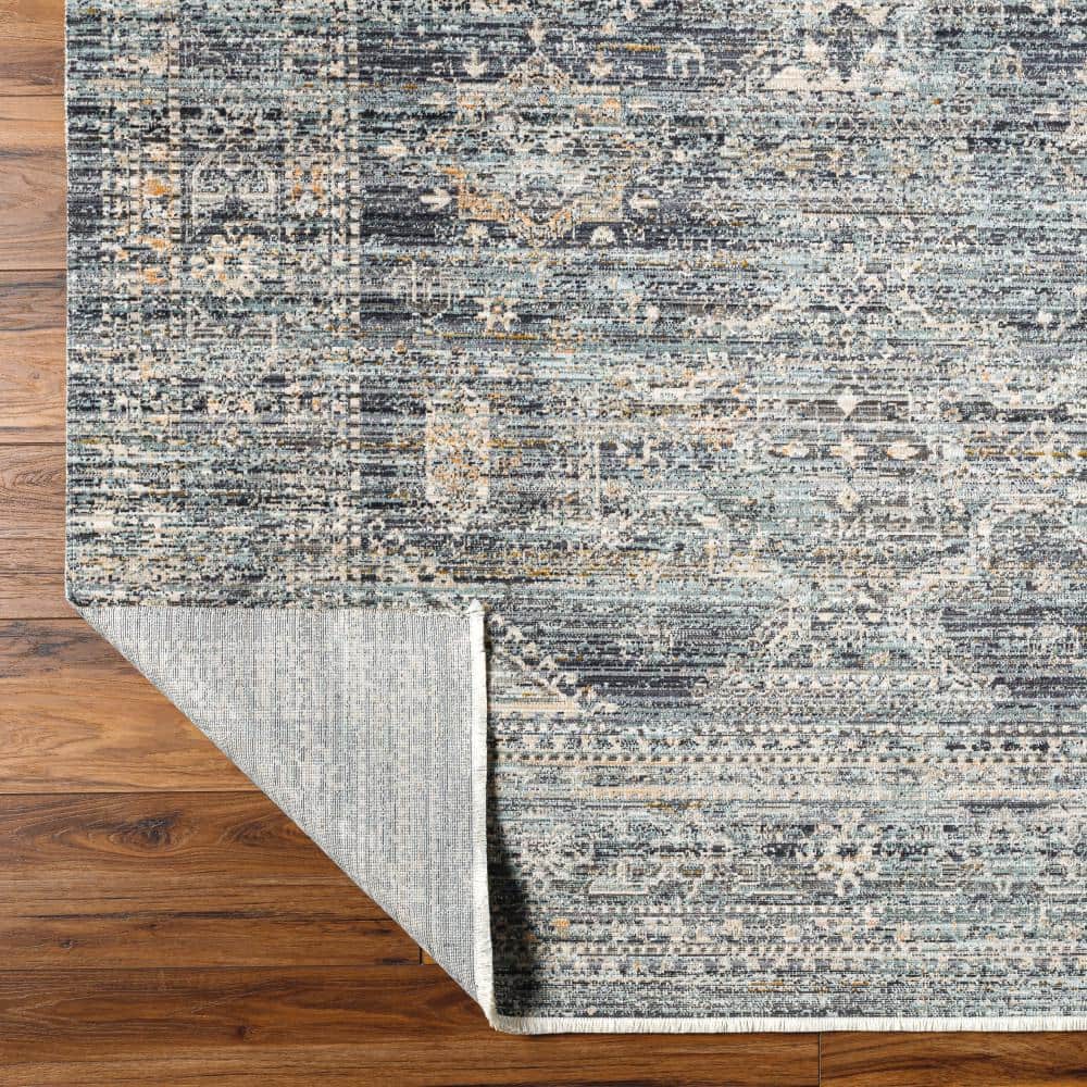 Elegant Gray Synthetic 9' x 13'1" Easy-Care Area Rug