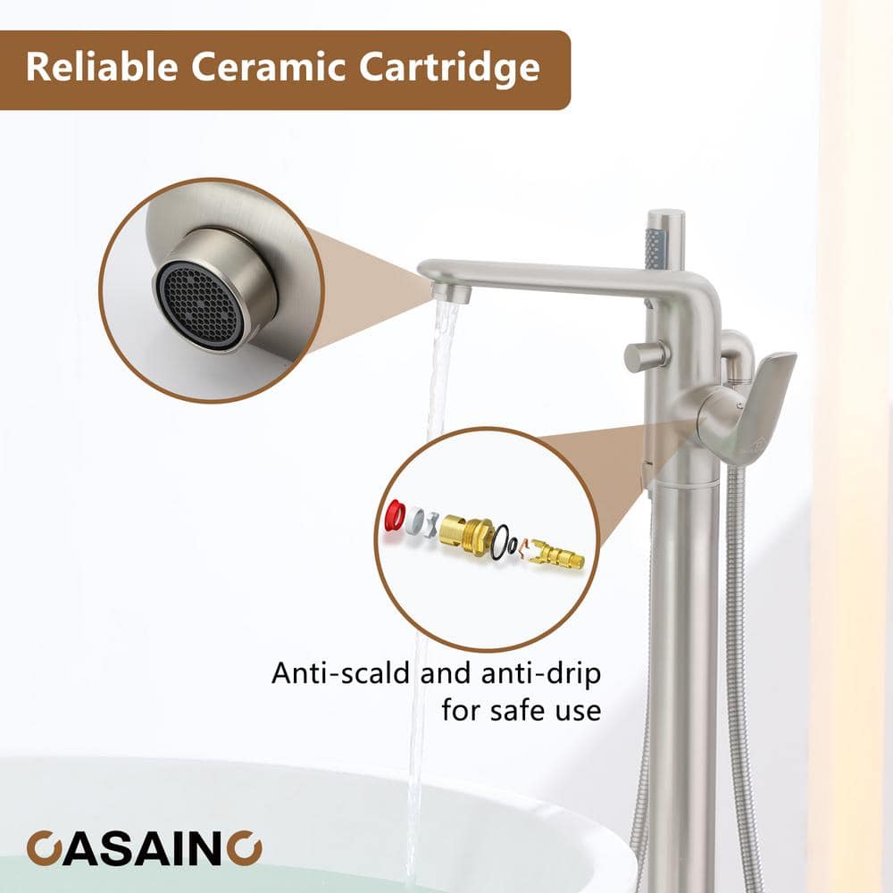 Brushed Nickel Freestanding Bathtub Faucet with Handshower