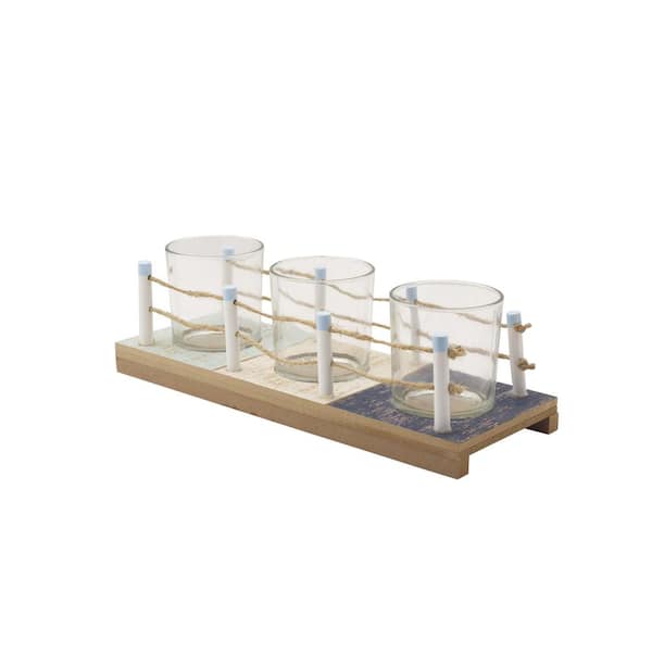 Elements 12.6x4.53x3.94 Inch 3 Light Glass and Brown MDF Tealight Linear