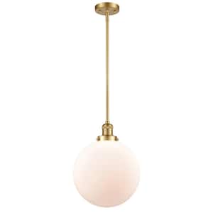 Beacon 1-Light Satin Gold Globe Pendant Light with Matte White Glass Shade