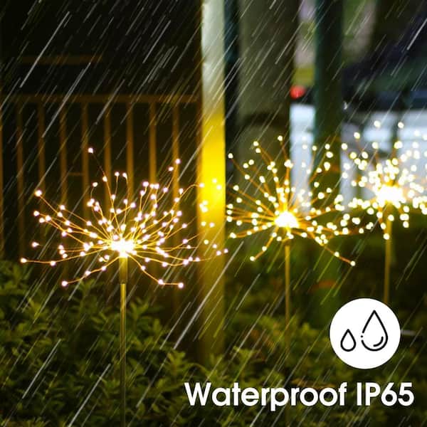 27.55 in. Outdoor Solar White Decorative Firework Lights 40 Copper Wires String Path Light Lamp in Warm White (4-Pack) LT001US