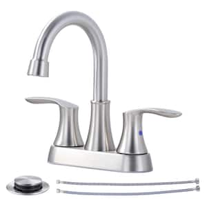 4 in. Centerset Double Handle High Arc Bathroom Faucet with Drain Kit Included in Brushed Nickel