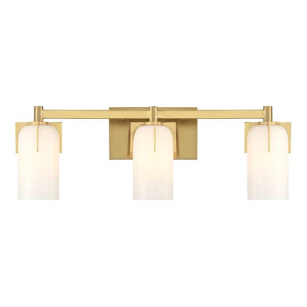 Savoy House Caldwell 24 in. 3-Light Warm Brass Bathroom Vanity Light with Etched White Opal Glass Shades