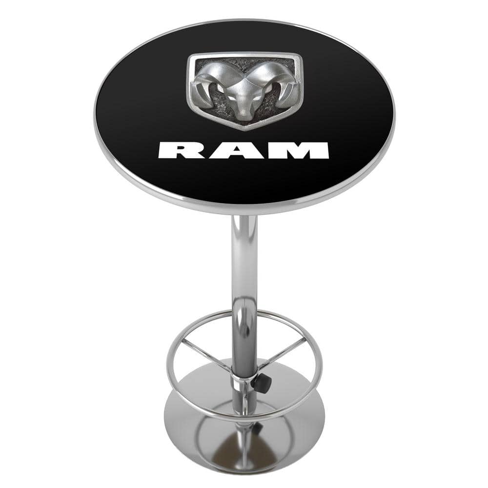 RAM Chrome Pub Table Logo Black Bar Height High Top with Adjustable Foot Rest, Grey -  RAM2000-LOGO-BLK