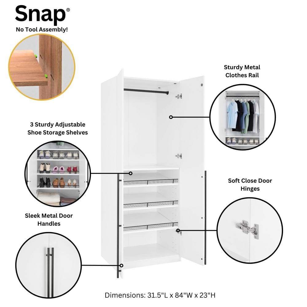 White Contemporary 2-Piece Modular Wardrobe Closet