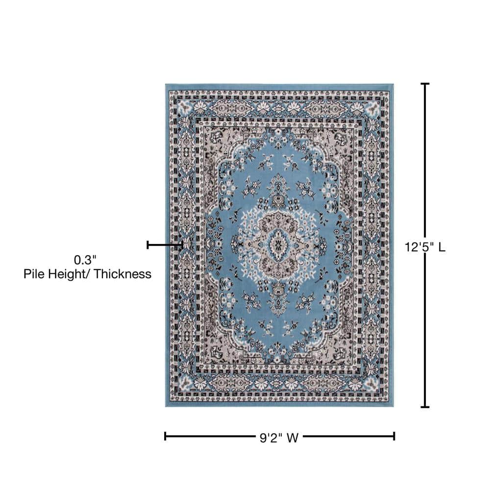 Blue and Grey Traditional Medallion Area Rug