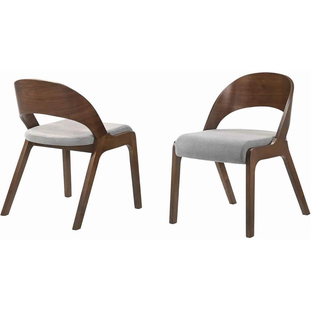 Brown/Gray Faux Leather Upholstered Wood Frame Dining Chair, Set of 2, Sturdy Dining Chair for Dining Rooms