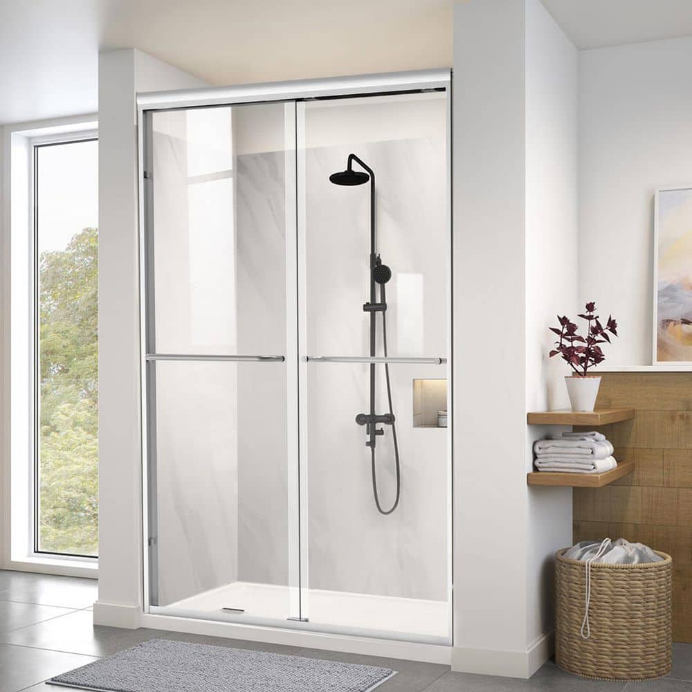 56 in.-60 in. W x 72 in. H Double Sliding Framed Shower Door in Brushed Nickel with Clear Tempered Glass price history on PriceWatchPro