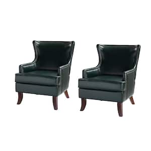 Benito Green Mid-Century Modern Vegan Leather Accent Arm Chair (Set of 2) with Tapered Wood Legs