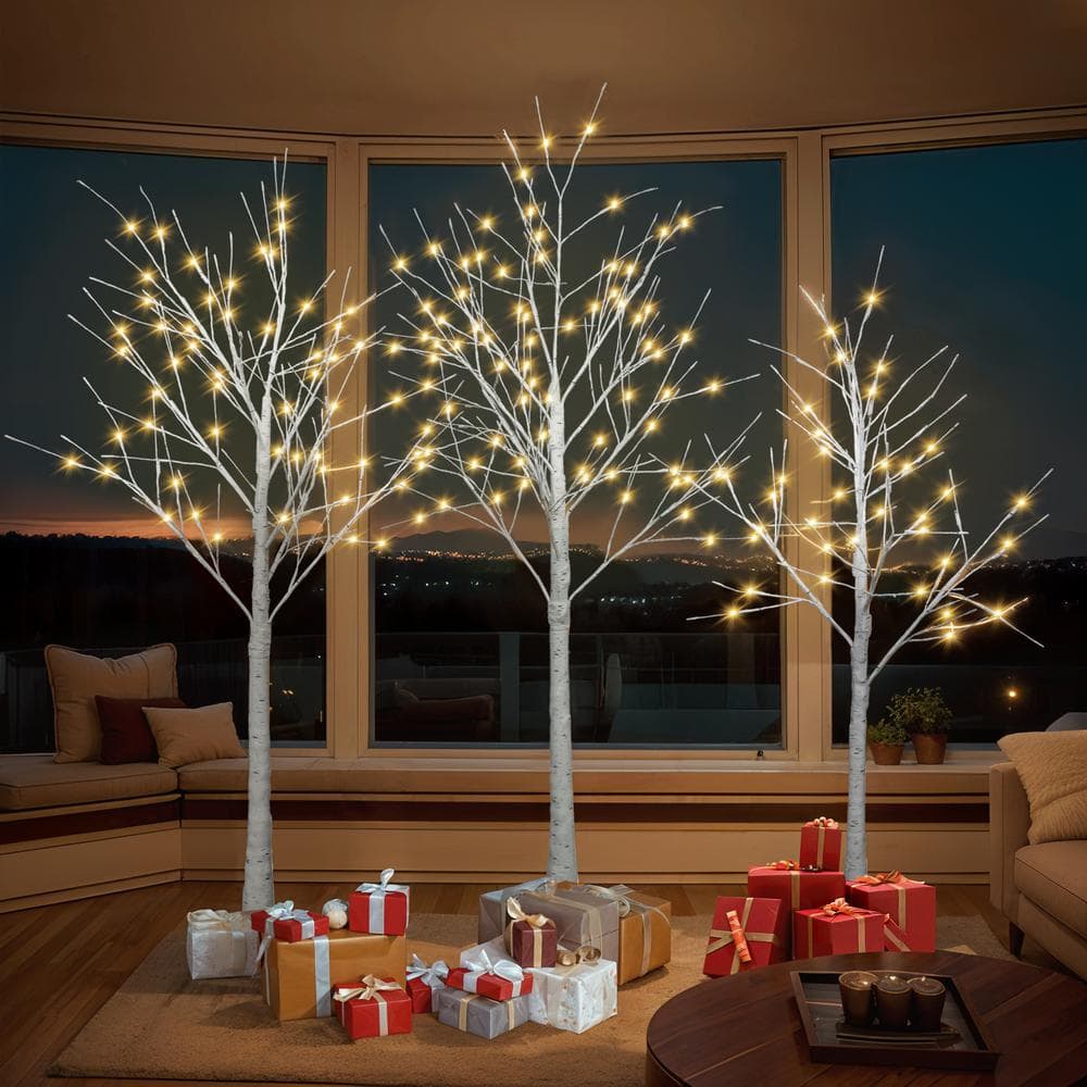 4 ft., 5 ft., 6 ft. Pre-Lit Birch Tree Artificial Christmas Tree with Warm 