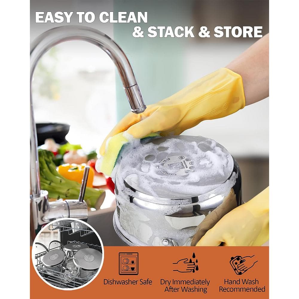 12-Piece Stainless Steel Cookware Set with Glass Lids and Silicone Handles