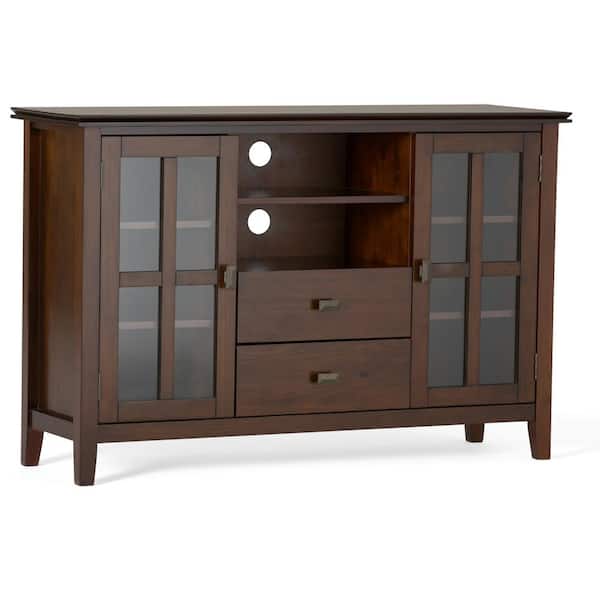 Simpli Home Artisan Solid Wood 53 in. Wide Transitional TV Media Stand in Russet Brown For TVs up to 60 in.