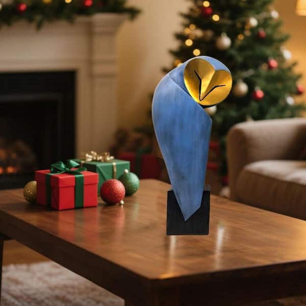 Blue 5 in. x 15 in. Resin Mid-Century Modern Owl Sculpture