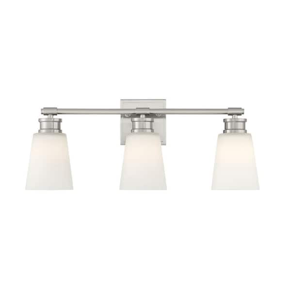 Savoy House 23 in. W x 9.5 in. H 3-Light Brushed Nickel Bathroom Vanity Light with Frosted Glass Shades