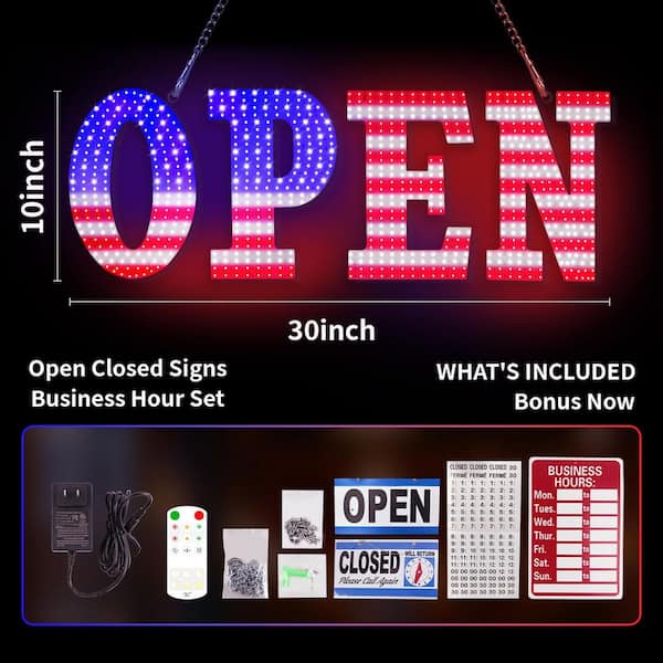 Afoxsos Plug In Electric LED Open Sign American Flag 12 Scene