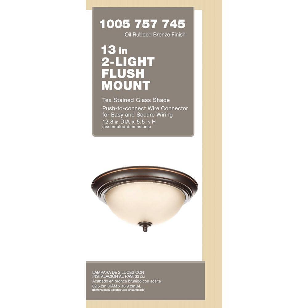 13 in. Oil Rubbed Bronze Dome Flush Mount with Stained Glass Shade