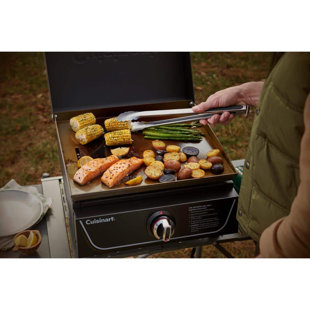 17" Black Stainless Steel Tabletop Gas Griddle with Hood