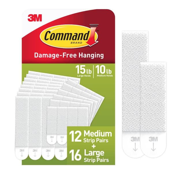 Medium and Large Picture Hanging Strips, White, Damage Free Decorating, 12 Medium Pairs and 16 Large Pairs