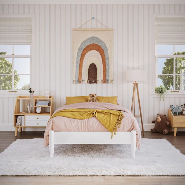 AFI Pasadena Mid Century Modern White Wood Frame Twin Low Profile