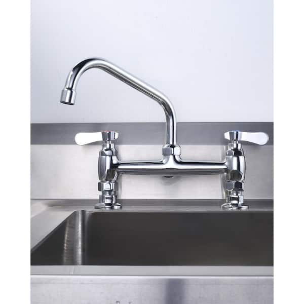 Multi-functional Double-Handle Deck Mounted Commercial Standard Kitchen Faucet 8 in. Swivel Spout in Polished Chrome