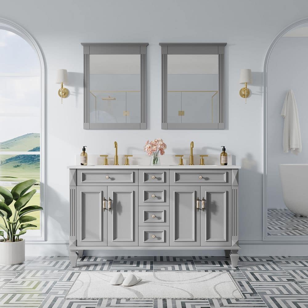 ANGELES HOME 60 in. W x 22 in. D x 35 in. H Double Sink Bath