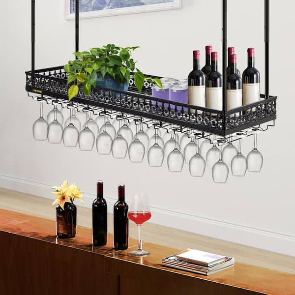45-Bottle Ceiling Wine Glass Rack 35.8 in. x 13 in. Black Hanging Wine  Glass Rack Wine Rack Cabinet for Bar