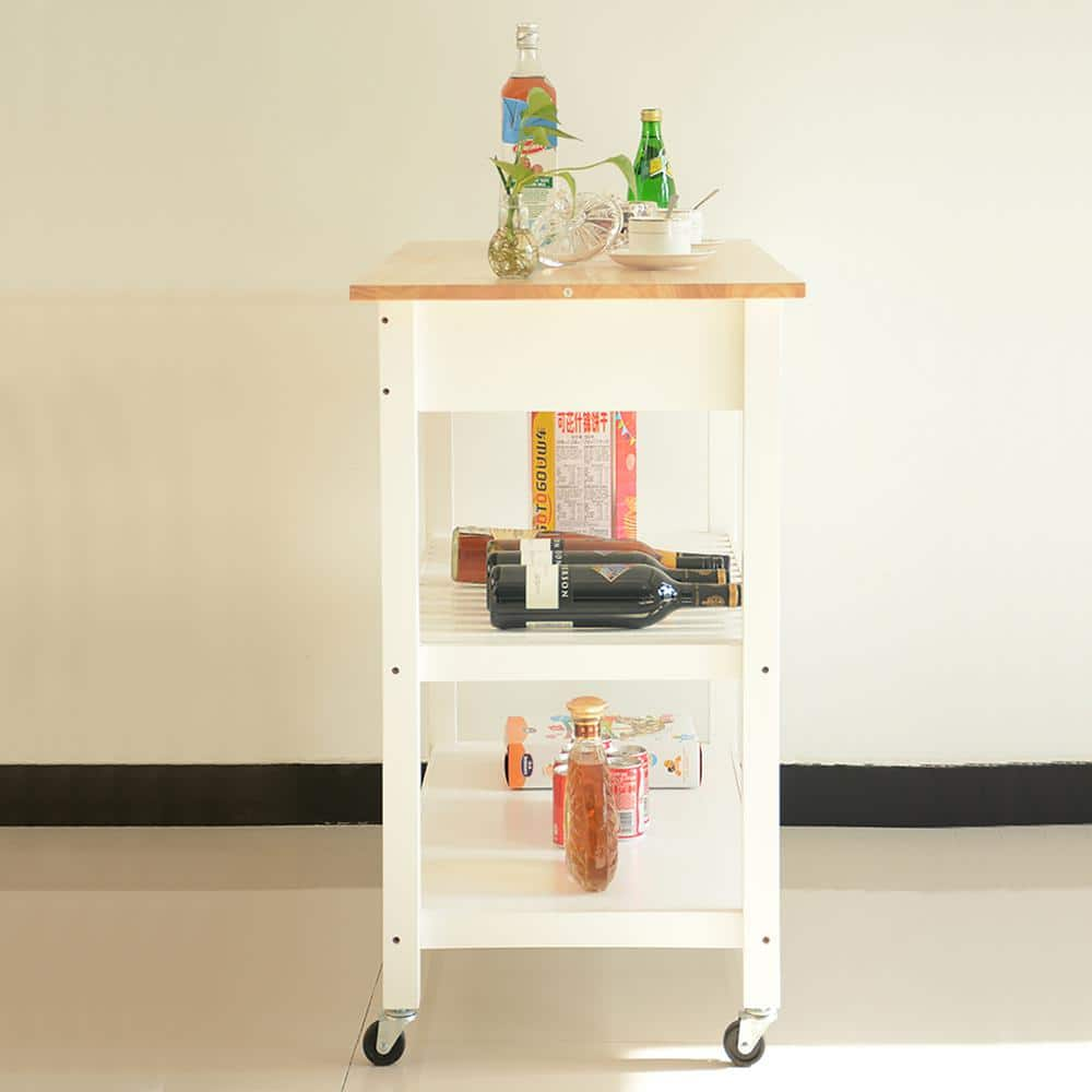 FUNKOL White Mobile Kitchen Island Kitchen Cart With 2 Lockable Wheels   White Kitchen Carts W4204wmq9333 64 1000 