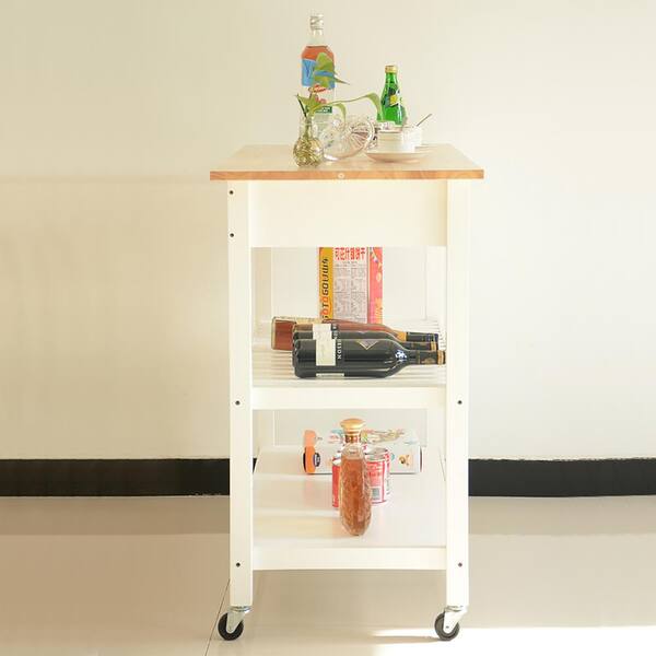 FUNKOL White Mobile Kitchen Island Kitchen Cart with 2Lockable Wheels