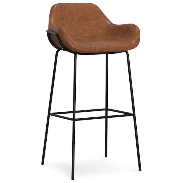 Mira Contemporary Modern Bar Stool in Distressed Tan Vegan Faux Leather