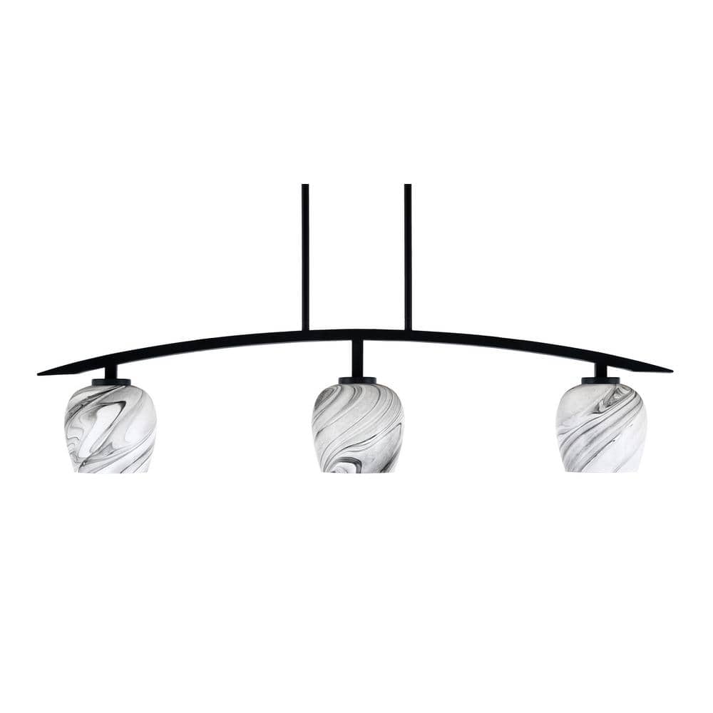 Siena 41 in. 3-Light Matte Black Chandelier with 6 in. Onyx Swirl Glass Sha