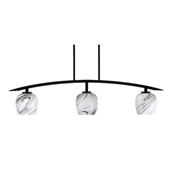 Unbranded Siena 41 in. 3-Light Matte Black Chandelier with 6 in. Onyx Swirl Glass Shades No Bulbs Included