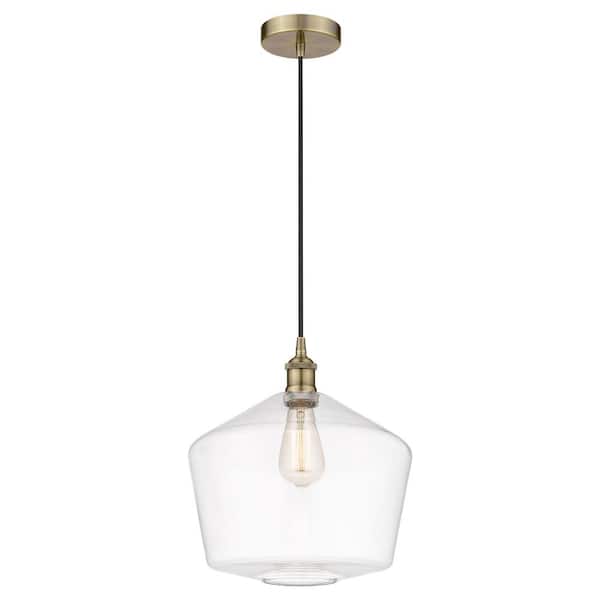 Cindyrella 60-Watt 1-Light Antique Brass Standard Mini Pendant Light with Clear Glass Shade, No Bulbs Included