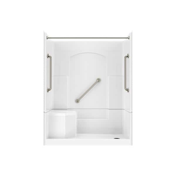 Accessible Living Alliance Plus 60 in. L x 32 in. W x 77.5 in. H Alcove RH Drain Curtain Rod Shower Kit, Brushed Nickel