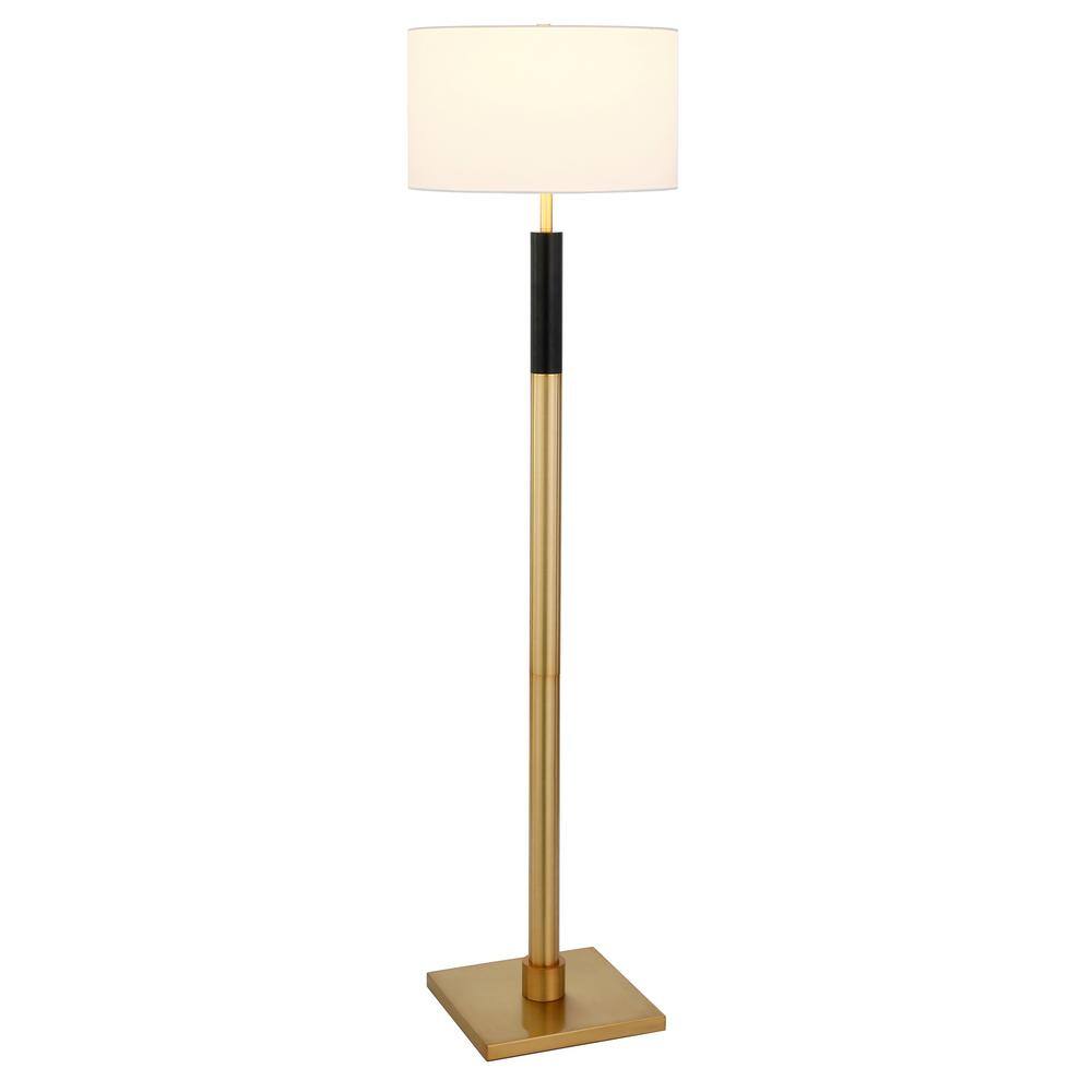 Brass and Black Adjustable Floor Lamp with Drum Shade