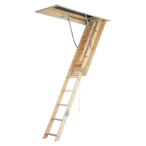 Load Capacity 10 ft Wood Attic Ladder Adjustable 10-Steps Durable Ladder 250 lb 
