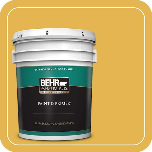 BEHR PREMIUM PLUS 5 gal. #360D-6 Yellow Gold Semi-Gloss Enamel Exterior Paint & Primer
