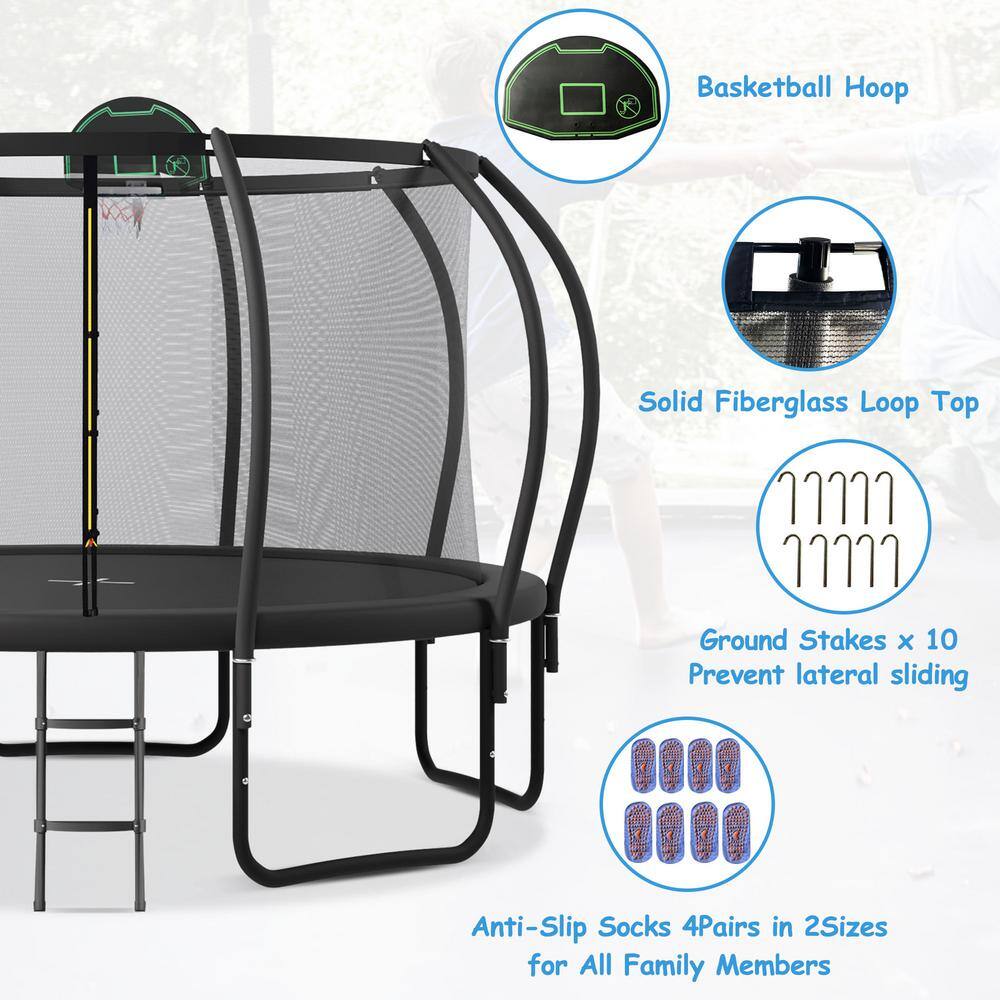 14 ft Black Round Kids' Trampoline with Enclosure